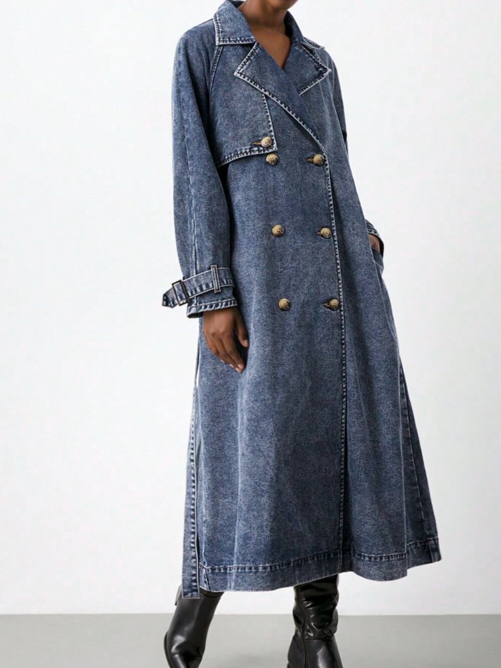 Medium Wash Casual Women's Denim Trench Coat